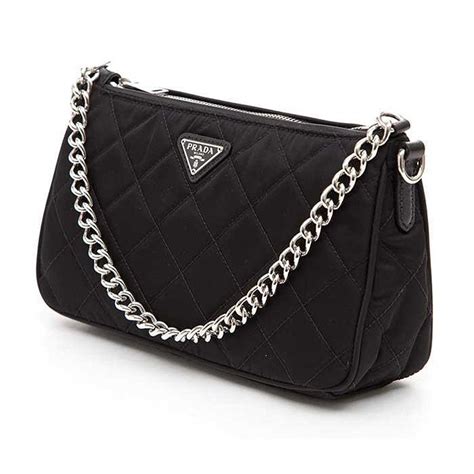 prada 1bh026|Prada Quilted Tessuto Nylon Chain Black Convertible Shoulder .